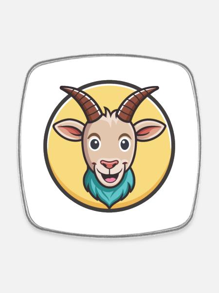 Chèvre Kawaii Dessin animé Personnage Animal Animal Visage - Magnet carré - blanc