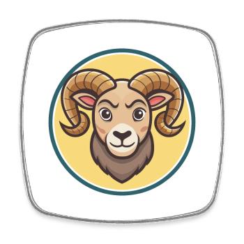 Ram Kawaii Cartoon Character Animal Pet Face - Square fridge magnet - white - Front