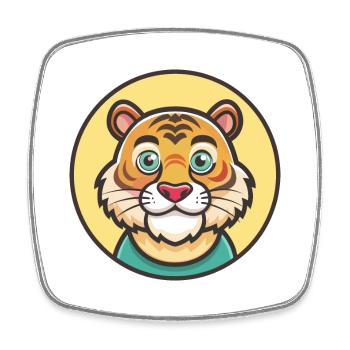 Tiger Kawaii Cartoon Character Animal Pet Face - Square fridge magnet - white - Front