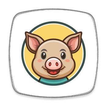 Pig Kawaii Cartoon Character Animal Pet Face - Square fridge magnet - white - Front