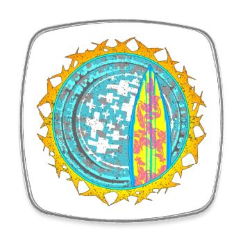 Surfboard and moon motifs on water - Square fridge magnet - white - Front