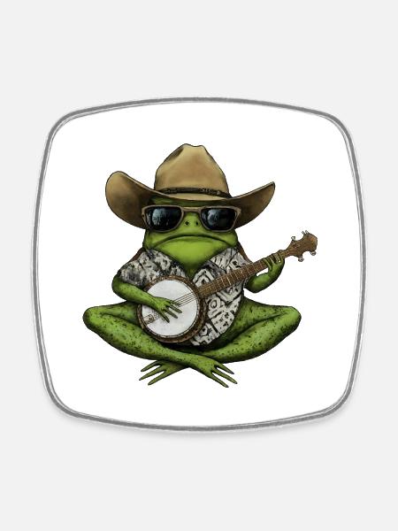 ZUT, J’ADORE LES GRENOUILLES ! JOUEUR DE BANJO GRENOUILLE - Magnet carré - blanc