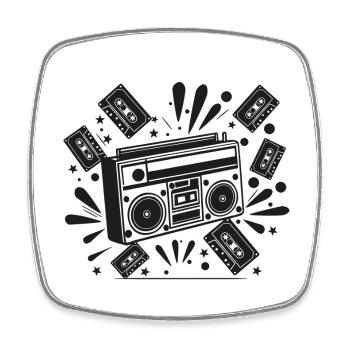 Boombox vintage cassettes nostalgie - Magnet carré - blanc - Devant