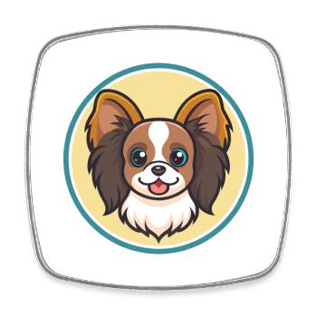 Kontinentaler Toy Spaniel, Hunderasse, Cartoon, Kawaii - Viereckiger Kühlschrankmagnet - Weiß - Vorne