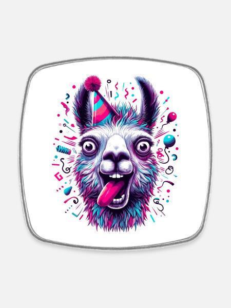Party Lama feiern Geschenk - Viereckiger Kühlschrankmagnet - Weiß