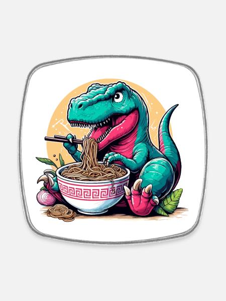 Cute T-Rex Ramen Dino Dinosaur Gift - Square fridge magnet - white