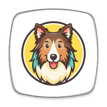 Sheltie Dog Breed Cartoon Character Kawaii Clipart - Square fridge magnet - white - Front