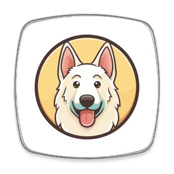 White Shepherd Dog Breed Cartoon Kawaii Clipart - Square fridge magnet - white - Front