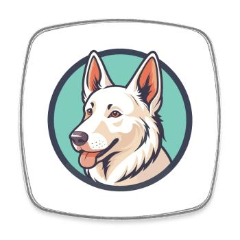 Berger Blanc Suisse Race de chien Dessin animé drôle Kawaii - Magnet carré - blanc - Devant