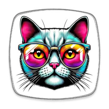 Chat avec des lunettes de soleil - Magnet carré - blanc - Devant