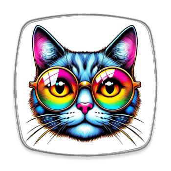 Chat avec des lunettes de soleil - Magnet carré - blanc - Devant