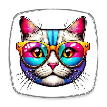 Chat avec des lunettes de soleil - Magnet carré - blanc - Devant