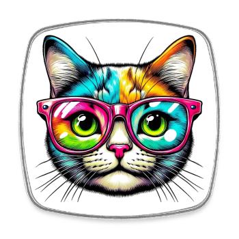 Chat avec des lunettes de soleil - Magnet carré - blanc - Devant