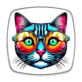 Chat avec des lunettes de soleil - Magnet carré - blanc - Devant
