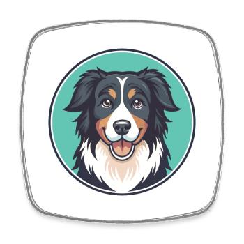 English Shepherd Dog Breed Cartoon Kawaii Clipart - Square fridge magnet - white - Front