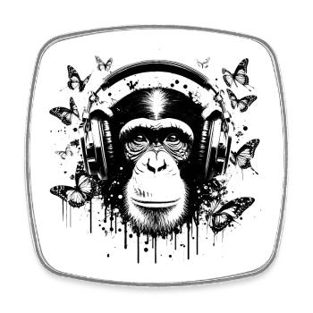 GROOVIN' MONKEY MIT KOPFHÖRERN - Viereckiger Kühlschrankmagnet - Weiß - Vorne