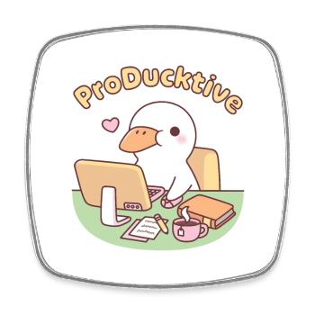 Cute Duck Working On Computer Producktive Pun - Square fridge magnet - white - Front