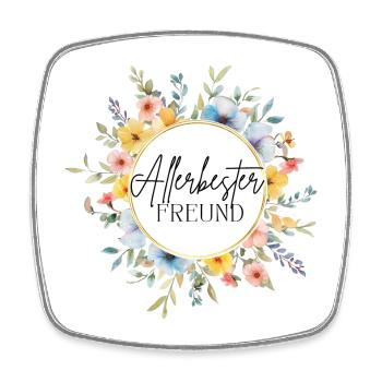Allerbester Freund! Floral, personalisierbar - Viereckiger Kühlschrankmagnet - Weiß - Vorne