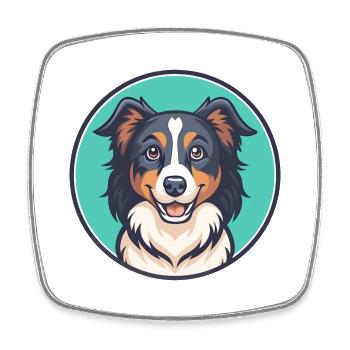 Miniature American Shepherd Dog Breed Cartoon Pet - Square fridge magnet - white - Front