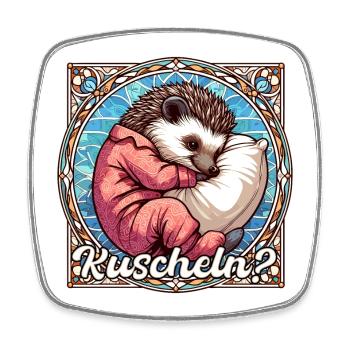 Igel Kuscheln kuschelig Kissen Geschenk - Viereckiger Kühlschrankmagnet - Weiß - Vorne