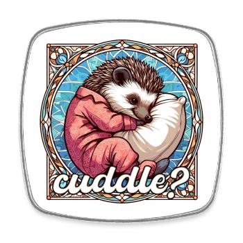 Hedgehog Cuddle Cuddly Pillow Gift - Square fridge magnet - white - Front