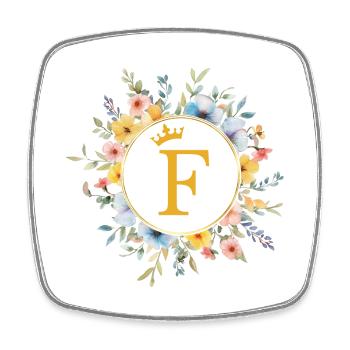 F Monogram, Flower Circle, Personalizable - Square fridge magnet - white - Front