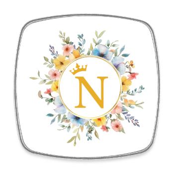 N Monogram, Flower Circle, Personalizable - Square fridge magnet - white - Front