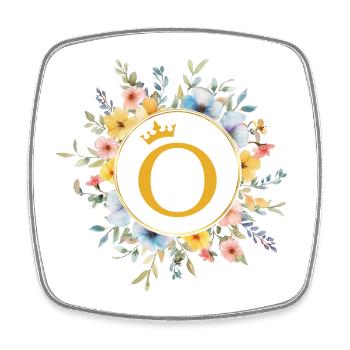 O Monogram, Flower Circle, Personalizable - Square fridge magnet - white - Front