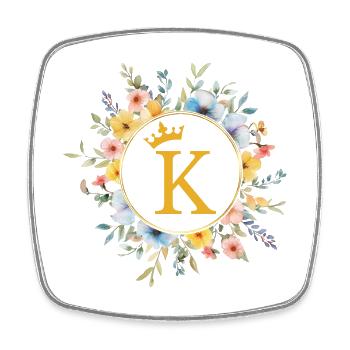K Monogram, Flower Circle, Personalizable - Square fridge magnet - white - Front