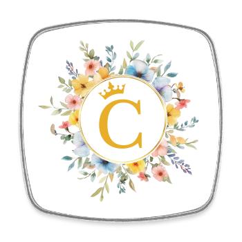 C Monogram, Flower Circle, Personalizable - Square fridge magnet - white - Front