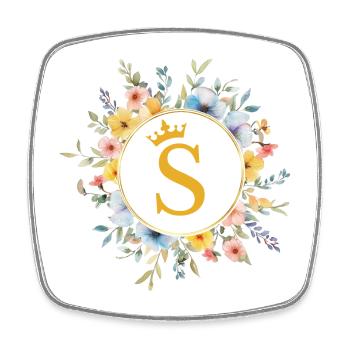 S Monogram, Flower Circle, Personalizable - Square fridge magnet - white - Front