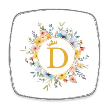 D Monogram, Flower Circle, Personalizable - Square fridge magnet - white - Front
