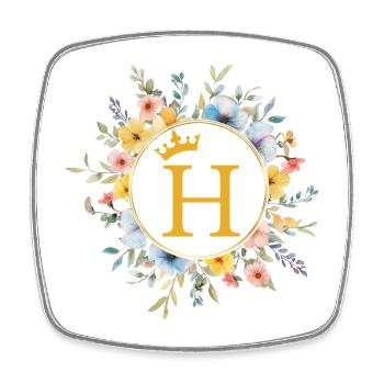 H Monogram, Flower Circle, Personalizable - Square fridge magnet - white - Front