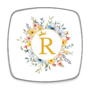 R Monogram, Flower Circle, Personalizable - Square fridge magnet - white - Front