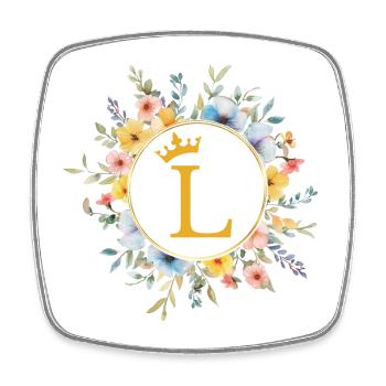 L Monogram, Flower Circle, Personalizable - Square fridge magnet - white - Front