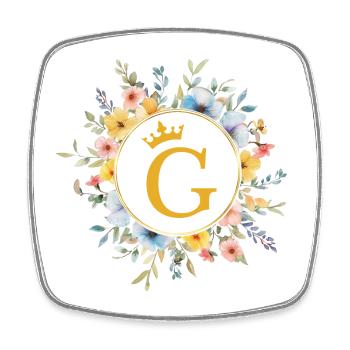 G Monogram, Flower Circle, Personalizable - Square fridge magnet - white - Front