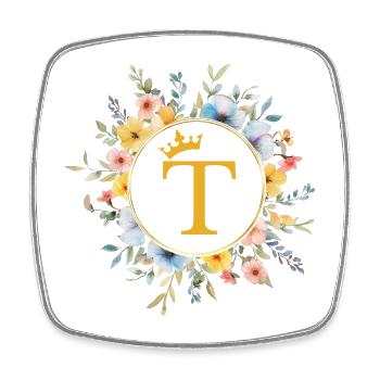 T Monogram, Flower Circle, Personalizable - Square fridge magnet - white - Front
