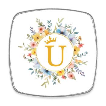U Monogram, Flower Circle, Personalizable - Square fridge magnet - white - Front