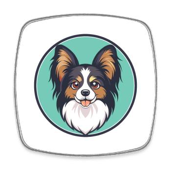 Papillon Chien Race Coloré Dessin Animé Kawaii Clipart - Magnet carré - blanc - Devant