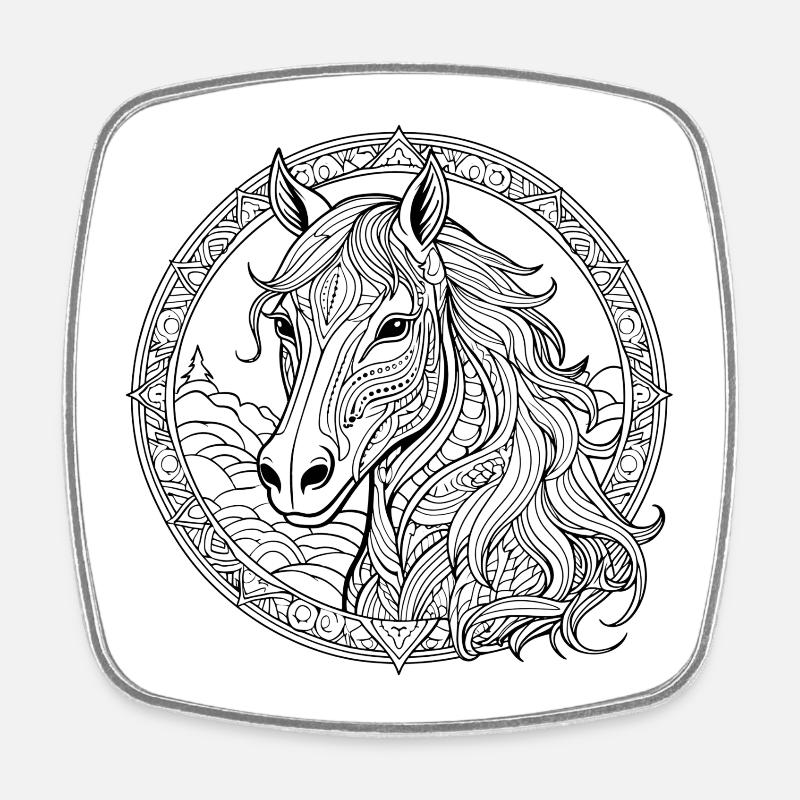 Majestätisches Mandala-Pferd - Viereckiger Kühlschrankmagnet - Weiß