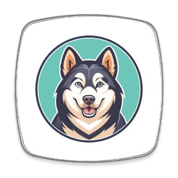 Sakhaline Husky Chien Race Dessin animé Kawaii Clipart - Magnet carré - blanc - Devant
