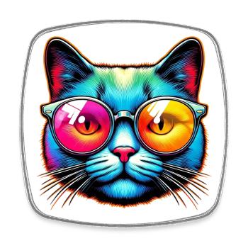Chat avec des lunettes de soleil - Magnet carré - blanc - Devant