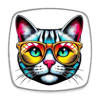 Chat avec des lunettes de soleil - Magnet carré - blanc - Devant