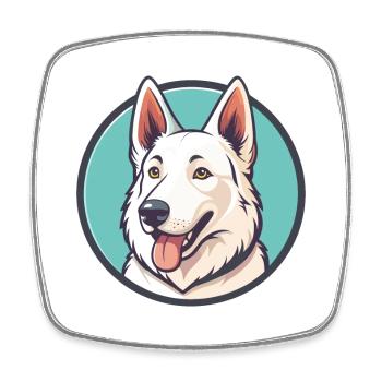 White Shepherd Dog Breed Cartoon Kawaii Clipart - Square fridge magnet - white - Front