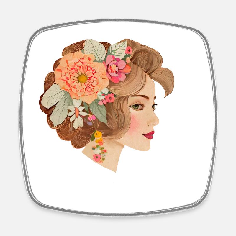 Belle dame au style bohème chic - Magnet carré - blanc