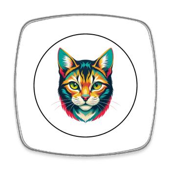 Américain Bobtail Chat Race Dessin Animé Kawaii Animal - Magnet carré - blanc - Devant
