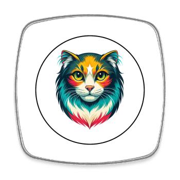 American Curl Chat Race Dessin Animé Kawaii Animal Pet - Magnet carré - blanc - Devant