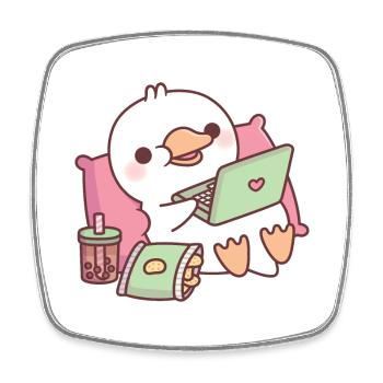 Canard mignon se relaxant avec un ordinateur portable et des collations - Magnet carré - blanc - Devant