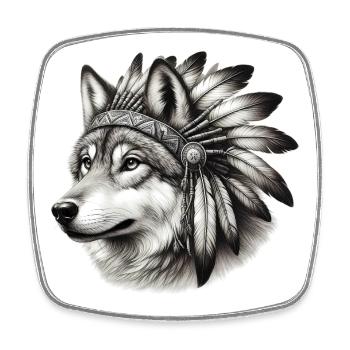 Amerikanischer Indianerwolf Amerikanische Rothaut - Viereckiger Kühlschrankmagnet - Weiß - Vorne