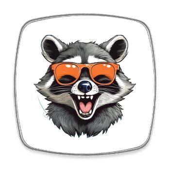 Lachender Waschbär mit Sonnenbrille - Viereckiger Kühlschrankmagnet - Weiß - Vorne
